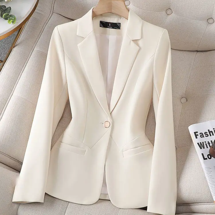 Elegant Waist-Cinching Women's  Jacket in Beige Color Casual Style Korean Version Spring Autumn New Arrival