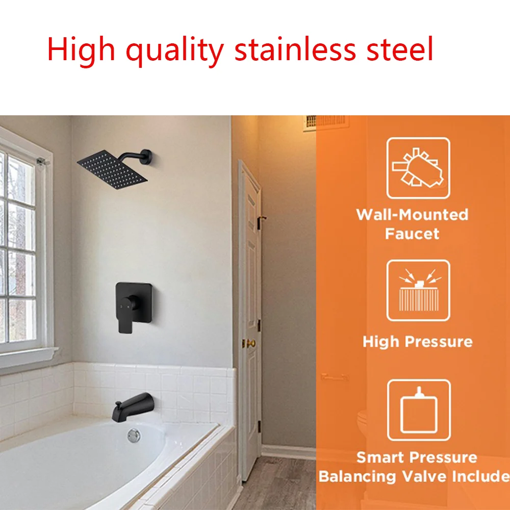 Bathroom Shower Head 10 inch Big Rainfall Shower Faucets Accessory Top Square Brass Ultra-thin Shower Head Set 5