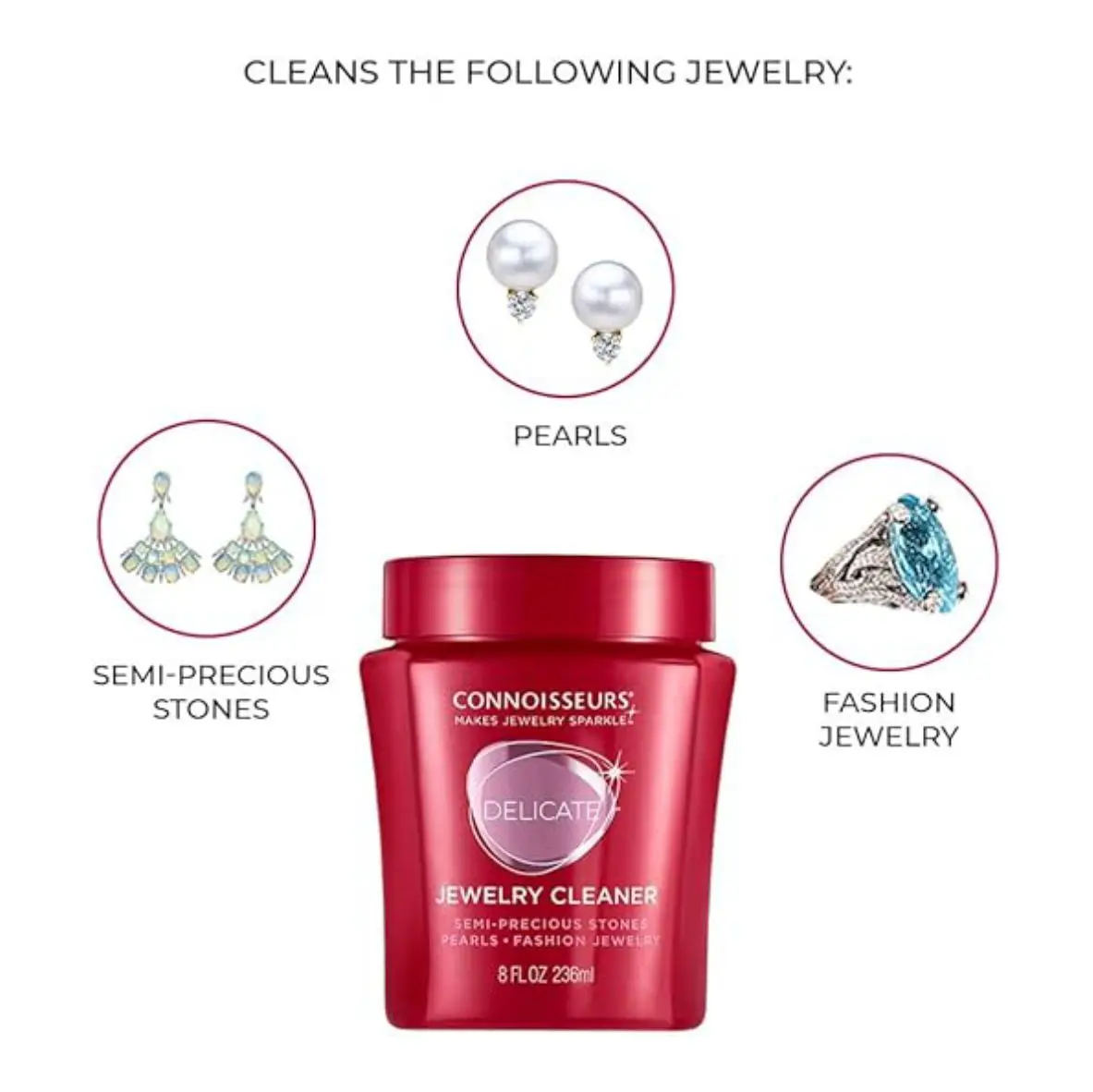 Connoisseurs Delicate Jewellery Cleaner for Plated Jewellery Semi-Precious Delicate Stones Pearls Opals Turquoise Coral Onyx
