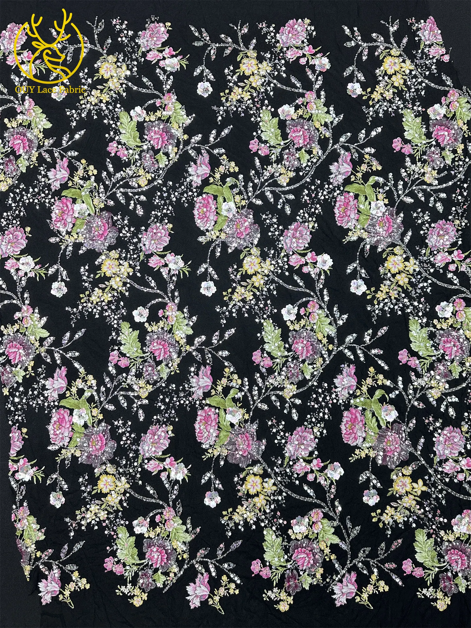 Elegante DIY handgemachte Stickerei-Blumenspitze, afrikanische Perlen-Spitze, französische Pailletten-Tüllspitze für Hochzeitskleid-Design – Detail 9
