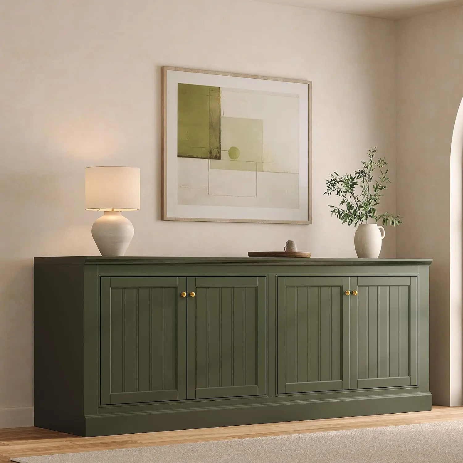 Modern Sideboard Buffet Cabinet with Vertical Grooved Doors 72