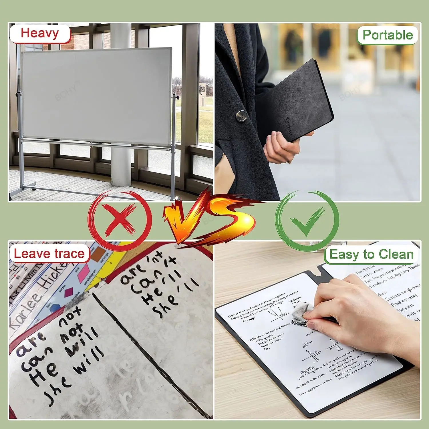 A5 Reusable Whiteboard Notebook Weekly Planner Portable  Stylish Office Notebooks Leather Memo Whiteboard with Pen Erasing Clot