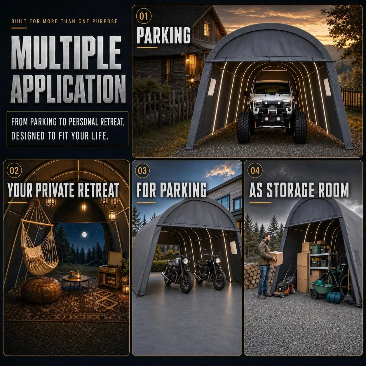 Carport 12x20 Heavy Duty Storage Shelter Shed Portable Garage with All-Steel Metal Frame & Vents, Round Style Outdoor Storage