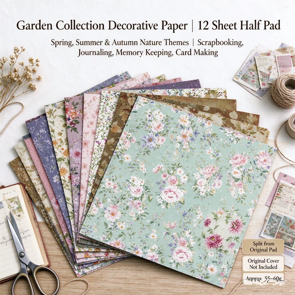 12 Sheets Garden Pattern Paper 6x12 Vintage Floral Decorative Scrapbooking Craft Paper Natural Memories