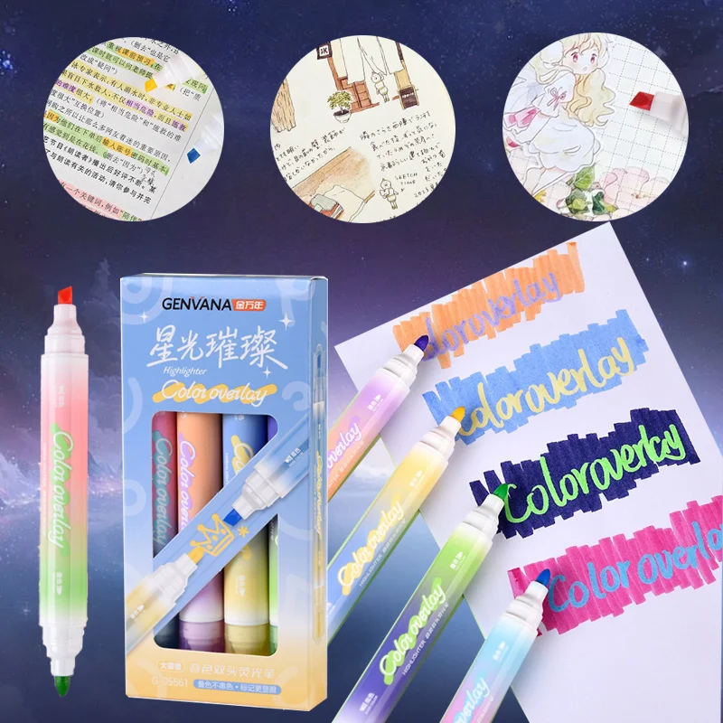 

4 шт. двуглавый хайлайтер ярких цветов штабелируемый цвет для обучения аннотаций справочник украсить живопись граффити