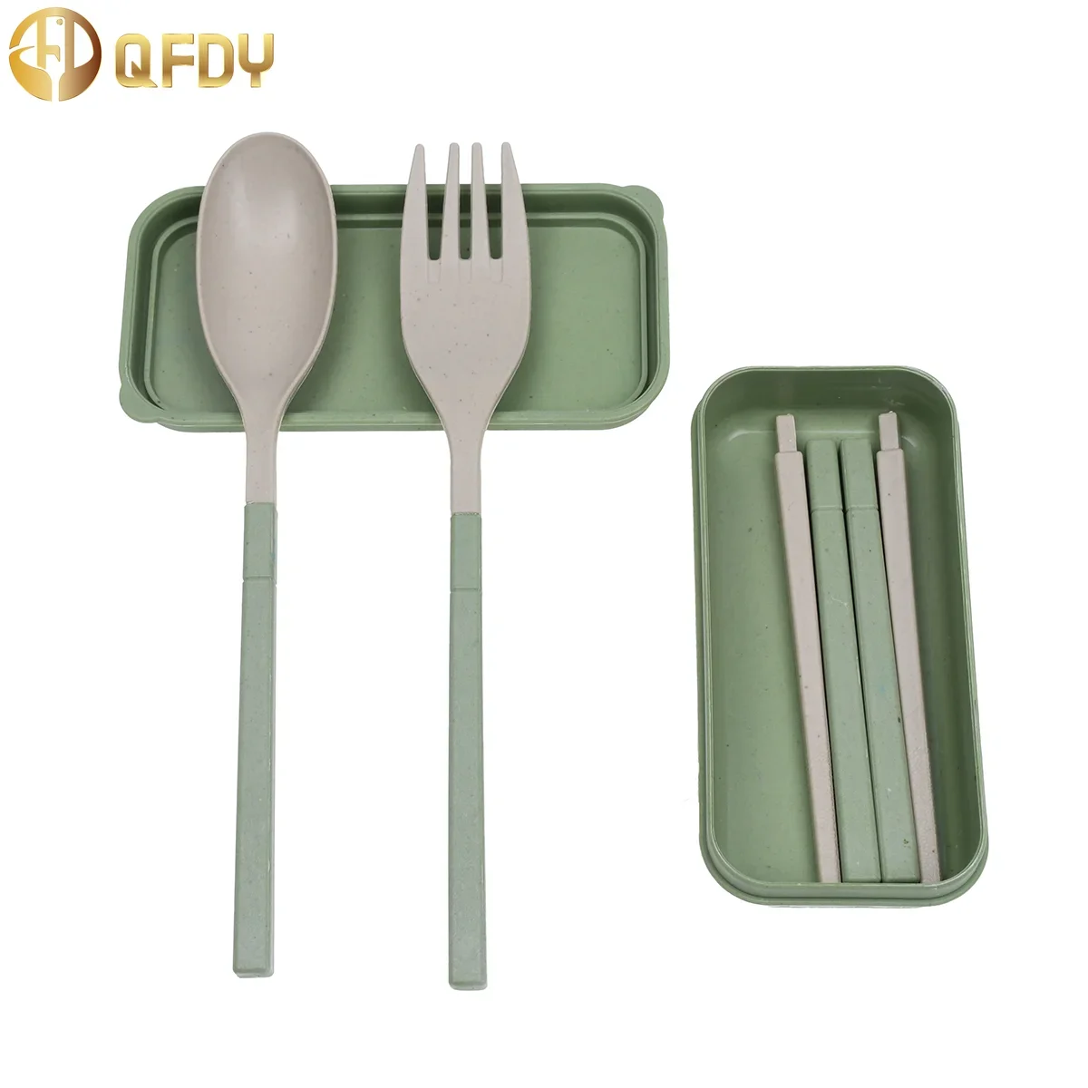 Portable cutlery Three-piece wheatgrass cutlery box Outdoor folding cutlery Chopsticks fork spoon Kitchen food tools