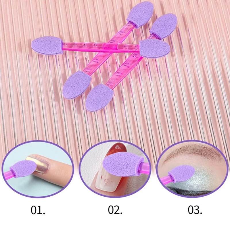 10Pcs Dual Sided Eyeshadow Sponge Applicators Disposable Holographic Chrome Mirror Nail Powder Brush Nail Art Tools