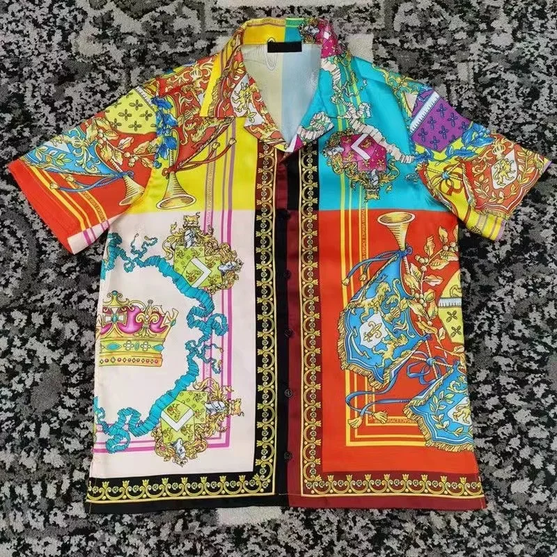 Camisa informal para hombre, chaqueta japonesa de manga corta, diseño industrial pesado, chaqueta de colores, estampado, nuevo estilo