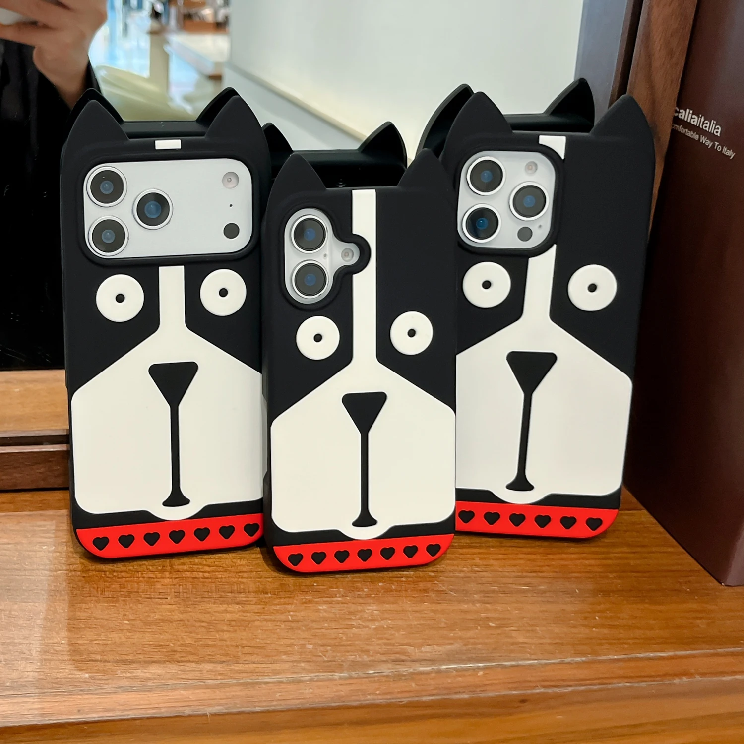 3D Stereo Dog Ear Silicone Phone Case For iPhone 17 16 15 14 13 12 Pro Max Cute Cartoon Shockproof Soft Cover Funny Animal Shell