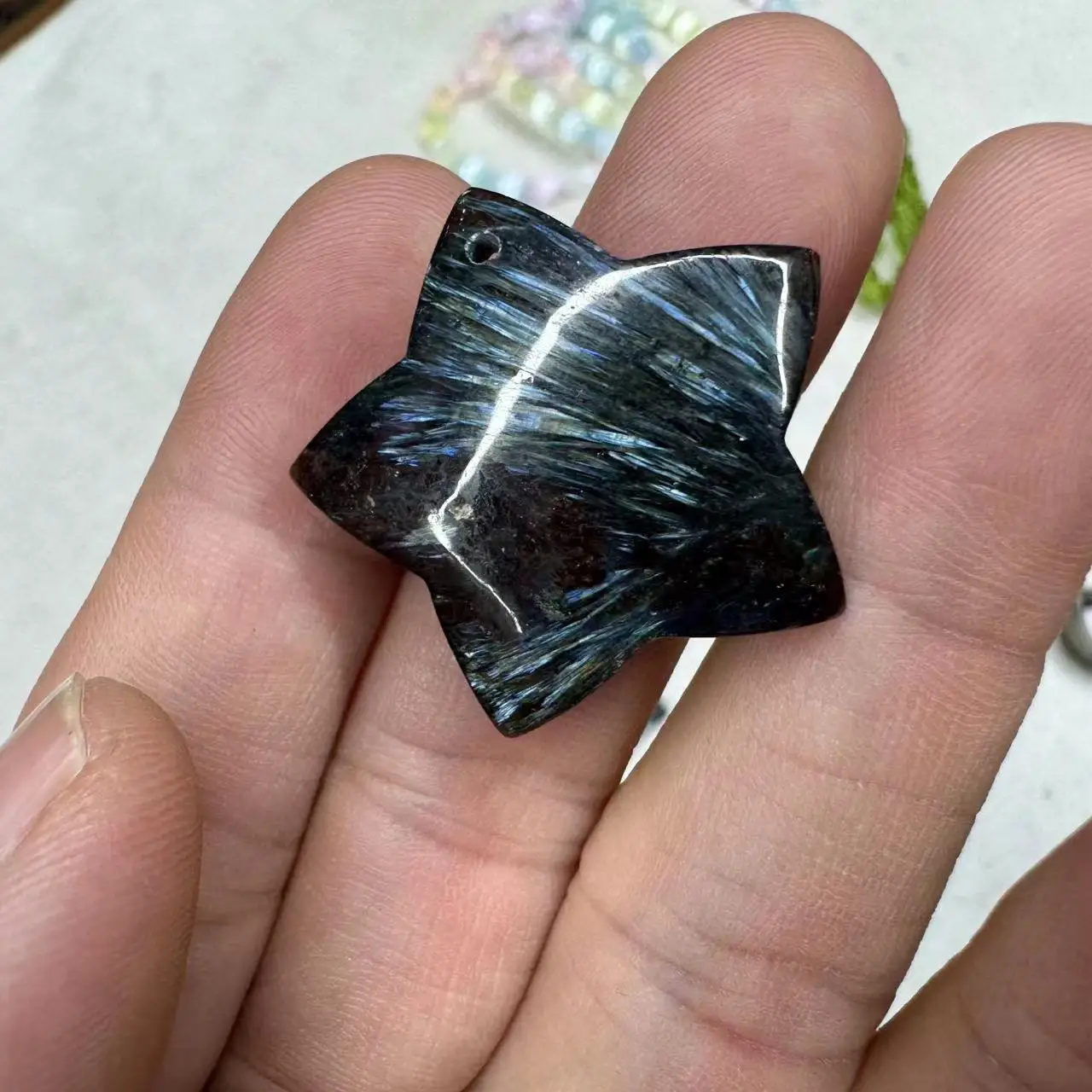 Natural Arfvedsonite Astrophyllite Stone Pendant Hornblende Glaucophane Gemstone Star Shape Jewelry For Men For Women For Gift