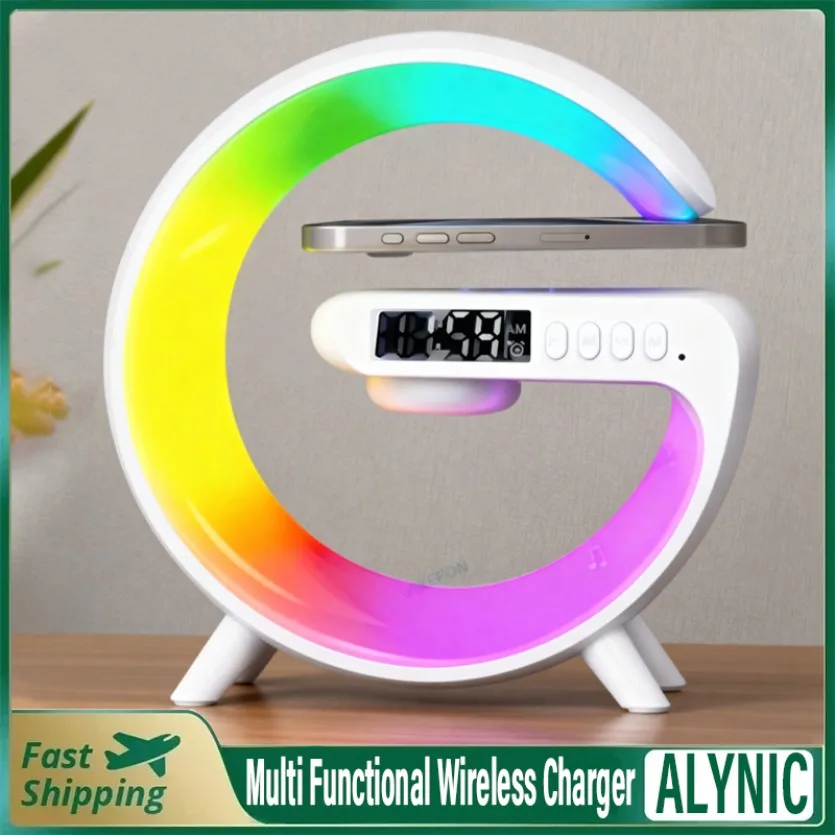 

Многофункциональный беспроводной универсальный динамик с RGB-будильником и ночником для iPhone 17-12, зарядная станция Samsung Xiaomi