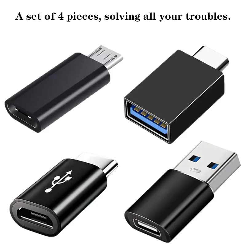 Adaptador USB a USB C de 4 piezas, USB C a USB 3.0 OTG, Micro USB a USB C para MacBook Pro, Samsung, Galaxy, portátiles y más