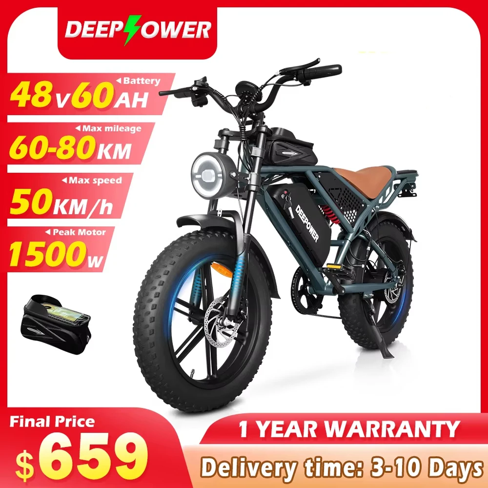 

DEEPOWER QS7 Электрический велосипед 1500 Вт Бесщеточный двигатель MTB Электрический велосипед 48 В 60 Ач Скорость литиевой батареи 50 км/ч Взрослый внедорожный электровелосипед