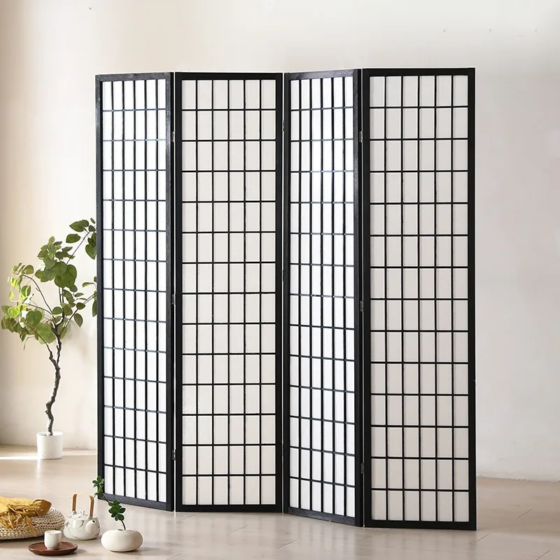 New Japanese-style screen partition living room simple modern folding mobile office entrance solid wood lattice photo props