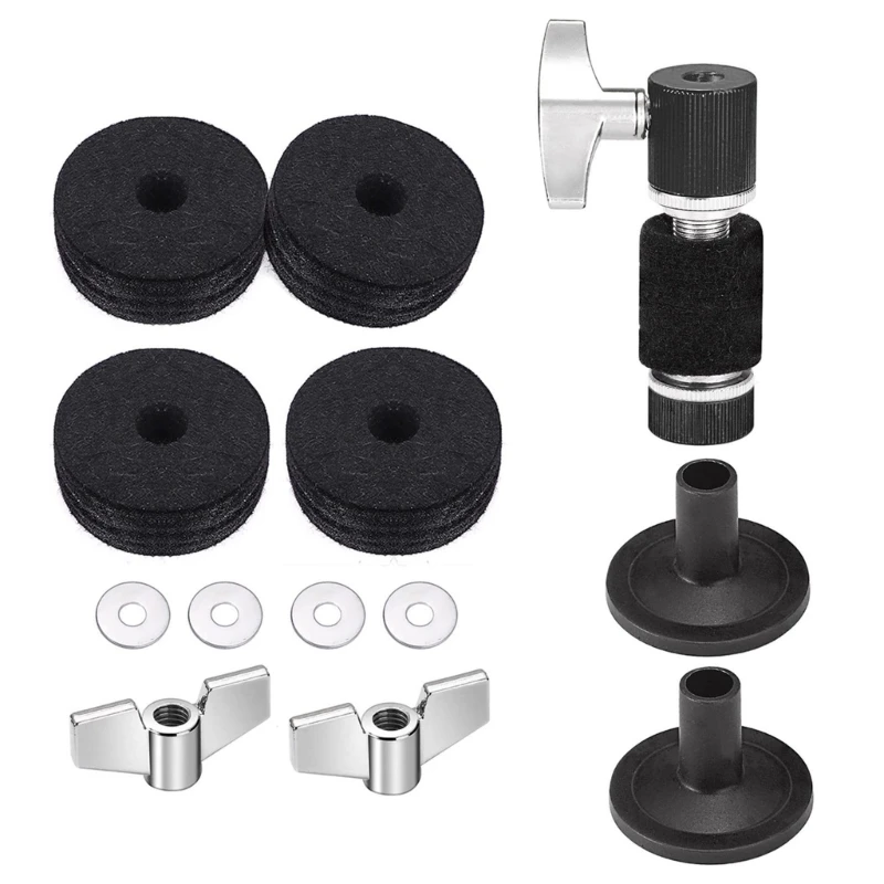 13Pcs Cymbal Replacement Accessories Cymbal Stand Felts and Sleeves with Wing Washer,Drum Key Drum Cymbal Felt Pad