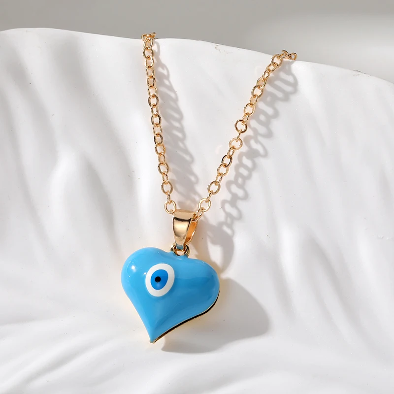 Gold Plated Blue Evil Eye Love Heart Necklace Choker Women Enamel Turkish Lucky Eye Pendant Chain Necklaces Wedding Gift Jewelry