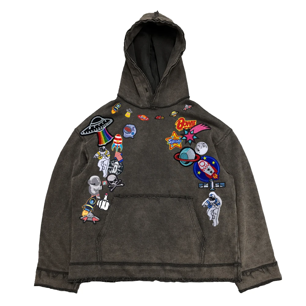 

Ретро-худи в американском стиле с принтом космонавта, с эффектом потертости, свободного кроя, для мужчин и женщин, повседневное, из смесового хлопка и полиэстера