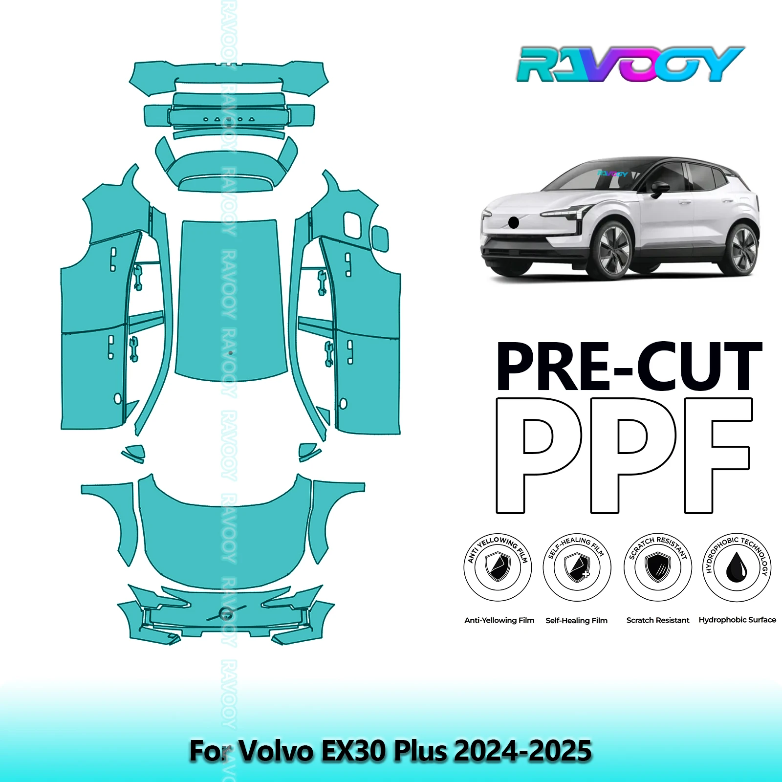 

Car Precut Paint Protection Film Full Vehicle Anti-scratch Exterior TPU PPF For Volvo EX30 Plus 2024-2026 8.5mil Clear Bra