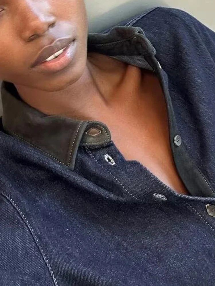 

Spring New Arrival Women's Versatile Single Button Comfortable Plaet Long Sve Denim irt Commute Sle Pure Color