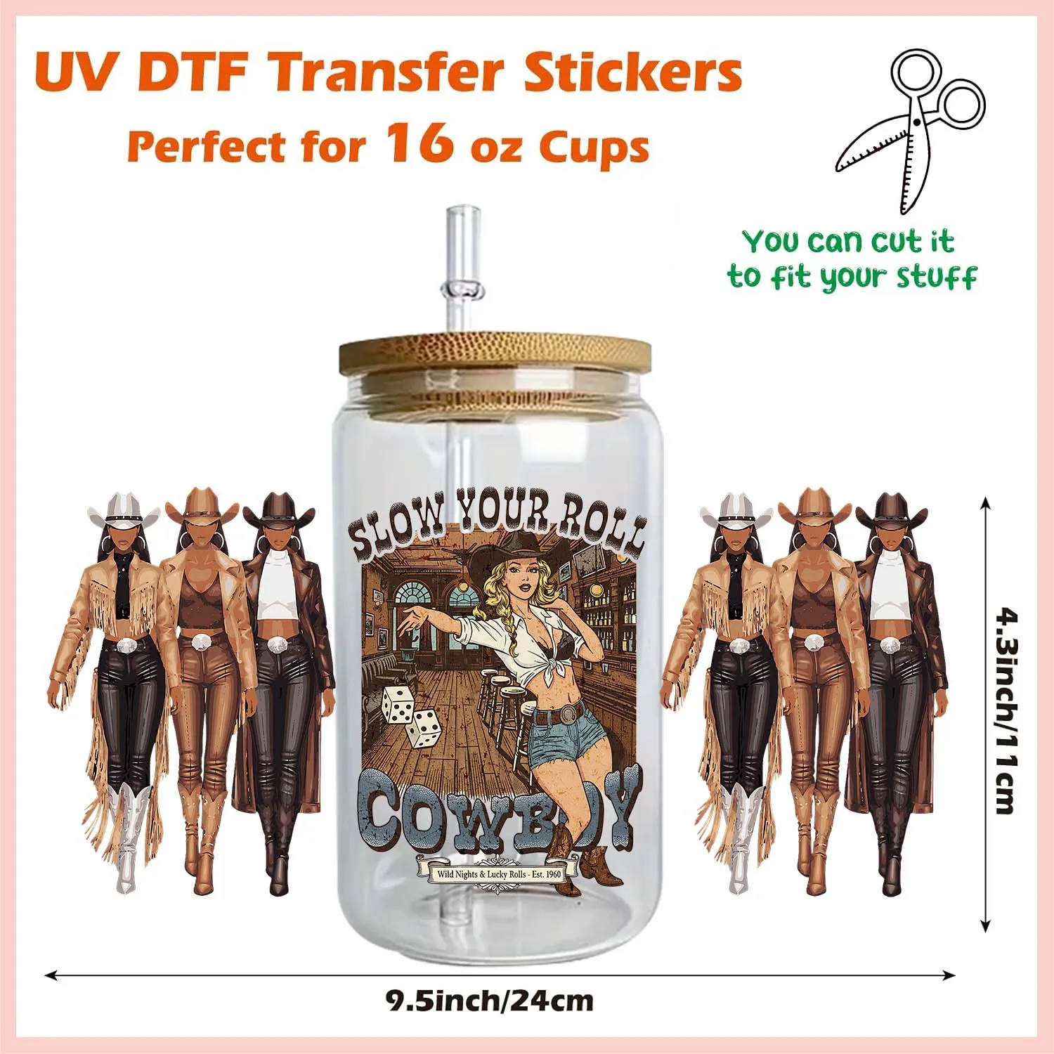 Free Shipping Western Cowboy Girls UV DTF Sticker Party DIY Decals 3D transfers uvdtf Tumbler Stickers 16oz uv dtf cup wraps