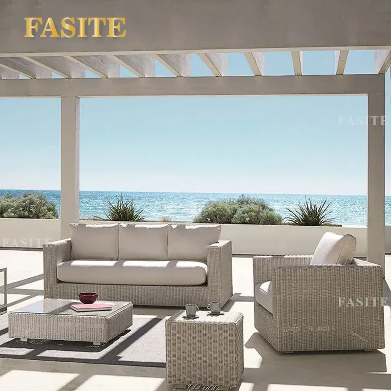 For Nordic Outdoor Rattan Sofa Set Waterproof Sunscreen Patio Furniture Garden Balcony Terrace Courtyard Lounge Combination