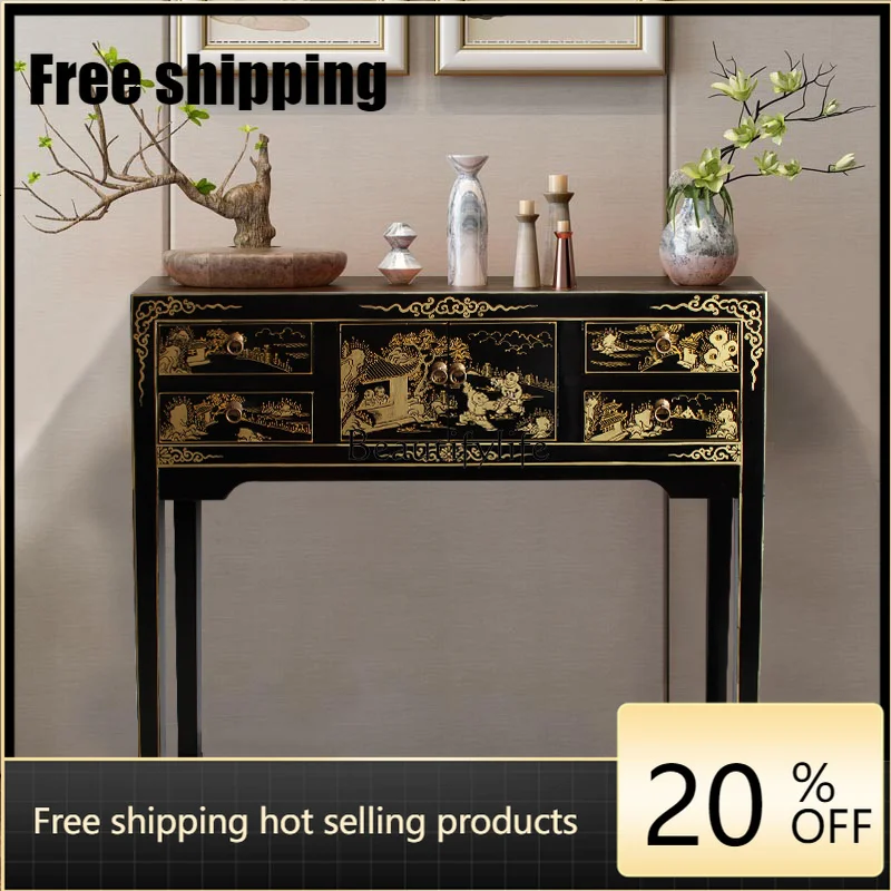 jj5 New Chinese-style strip case hand-painted porch edge storage solid wood antique table
