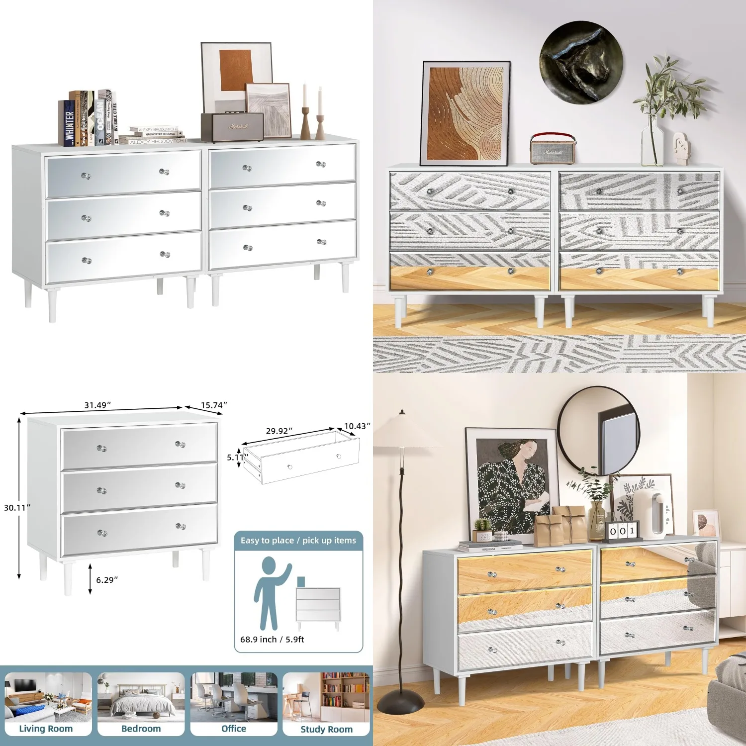 

3 Drawer White Nightstand Set Bedroom Storage Modern Bedside Table Living Room Furniture Customized