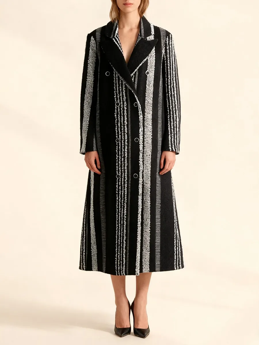 TWOTWINSTYLE Colorblock Trench lungo dritto per donna Colletto dentellato Manica lunga Patchwork Doppio petto Giacca casual Donna