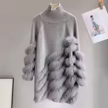 Sweater Real Fox Fur Lady Fashion Knitted Cardigan Women High Collar Solid Color Pullover Sweater Women Wool 2024 Winter Warm - AliExpress