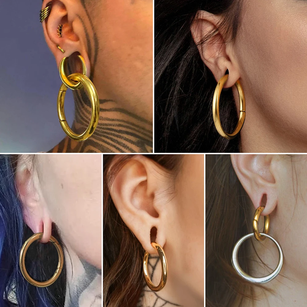 Giga 2PCS Big Round Ear Weights Hangers Stainless Steel Ears Plugs Dangle Stretcher Hoop Earrings Body Piercing Jewelry Punk