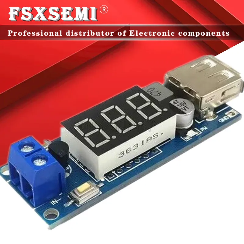 DC-DC Step-Down Módulo de Alimentação, Bateria do Veículo, Voltímetro, Carregamento USB, DC4.5 ~ 40V, 5V, 2A + 5V