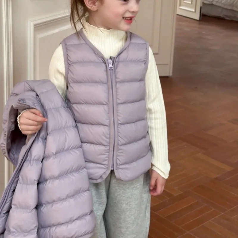 

Fall and Winter Kids' Light Paragraph Down Jacket Tank Top New Boys and Girls Fashion Classic Daily Warm Hooded Waistcoats