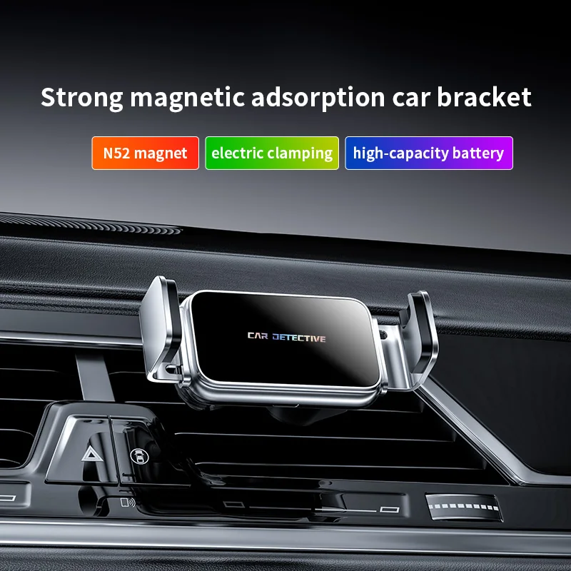 N52 Electric Magnetic Mini Car Mount – Auto Clamp, Built‑in Battery, 360° Rot, Zinc Alloy for iPhone 12‑17 & Android