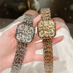 DUHAMAN Women Quartz Watch Fashion Square Casual Ladies Watch Female Quartz Gold Watch Leopard For Women Clock A251