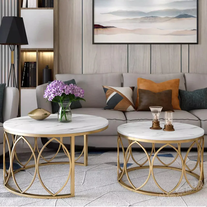 Modern Luxury Coffee Tables White Gold Japanese Round Coffee Tables Design Marble Table Basses De Salon Decoration Accessories