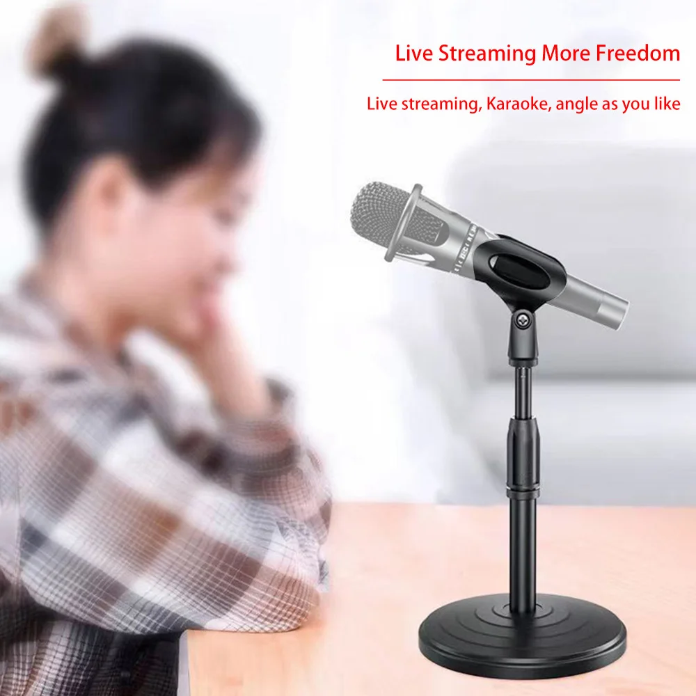 Microphone Desktop Stand with Adjustable Lifting and Weighting Disc Base, Shockproof Network Live Broadcast Microphone Stand