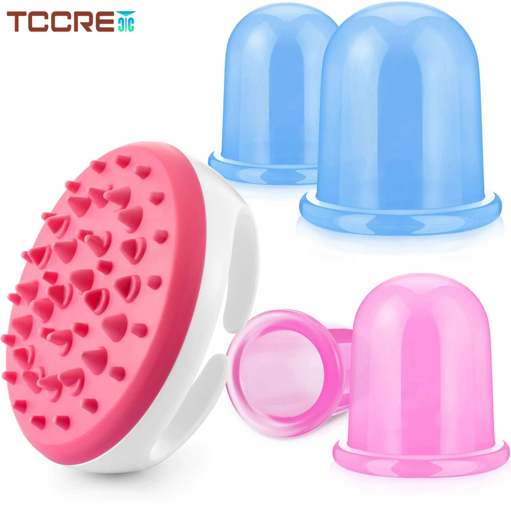 

5Pcs Anti Cellulite Cup with Body Massage Brush Silicone Cupping Set Vacuum Suction Massage Cup for Face Arm Leg Belly Slimming