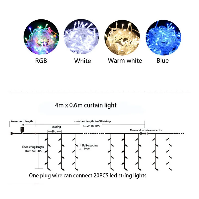 5m-40m LED 커튼 아이시클 스트링 라이트 크리스마스 화환 220V 드룹 0.4-0.6m 쇼핑몰 정원 야외 요정 조명, 휴일 조명
