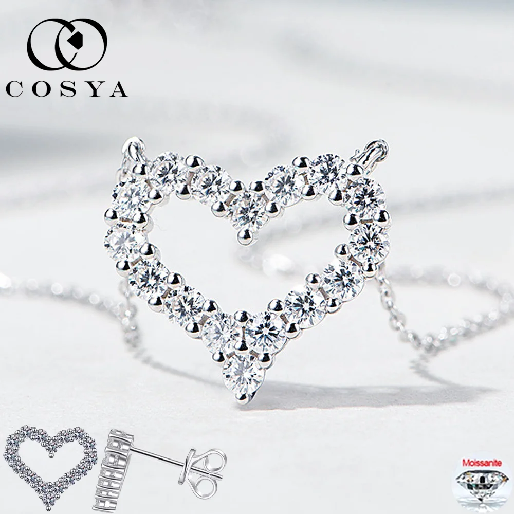 

COSYA полный муассанит сердце ожерелье/серьги S925 серебро для женщин D сверкающий лабораторный кулон с бриллиантами вечерние свадебные ювелирные украшения