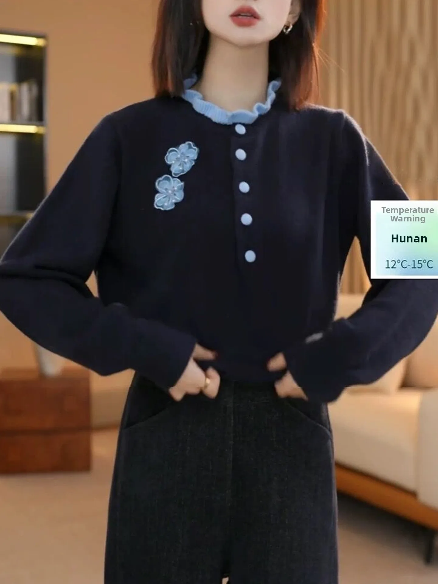 

Ele Knitted Sweater Long Sve Simple Luxury f Button Design Commute Sle Women's Top Faionable Autumn Winter