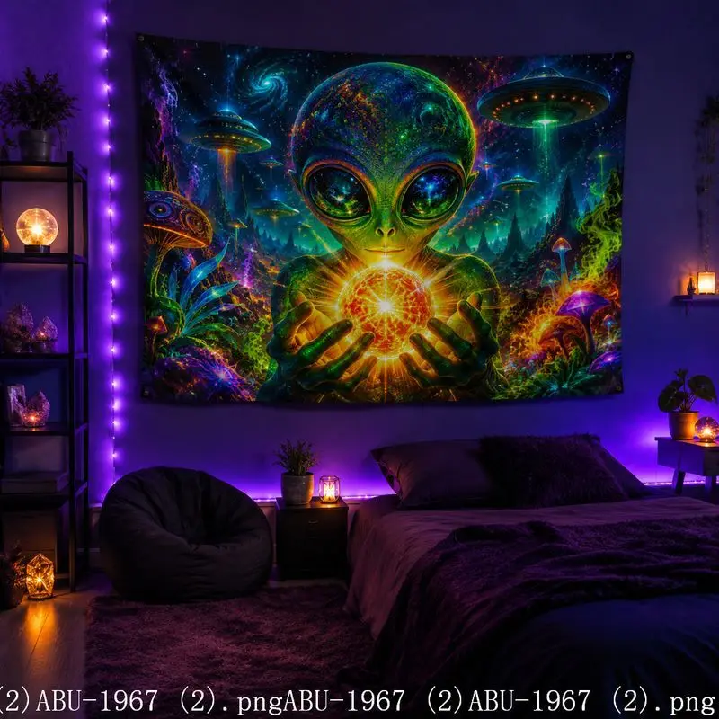 Fantasy Alien Flower Galaxy Tapestry Wall Hanging Space UV Glow Bedroom Gaming E-Sports Room Home Decor