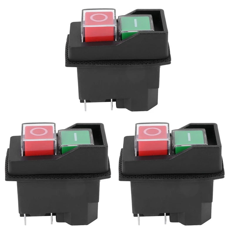 3X Waterproof Electromagnetic Push Button Switch 5 Pins KJD17 220-240V Coil Magnetic Starter Power Tool Safety Switches