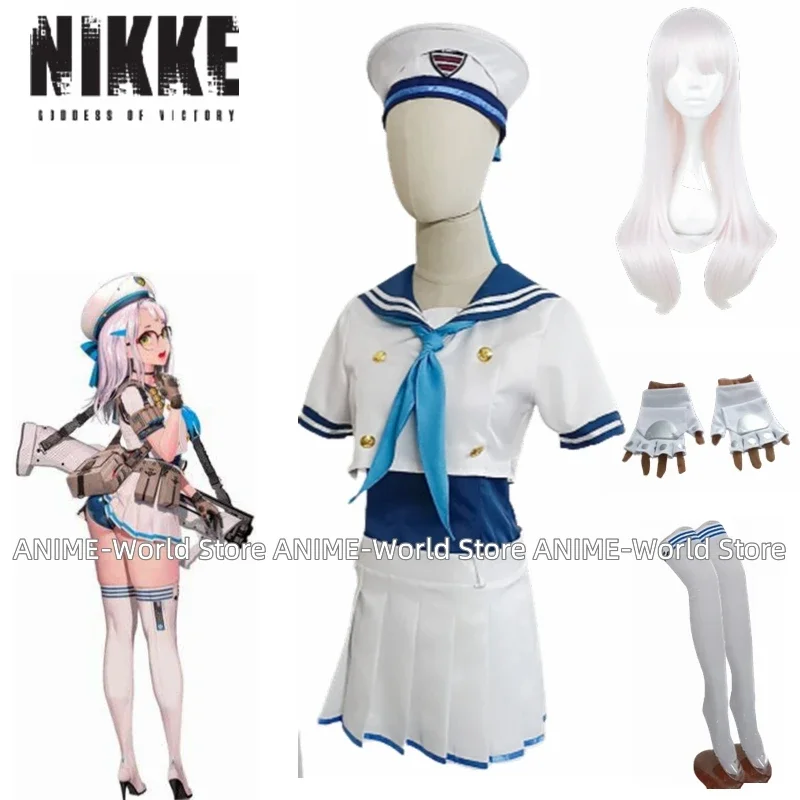 NIKKE-A Deusa da Vitória Neon Cosplay Traje, Uniforme Fato Marinheiro, Roupas de Mulher, Peruca Sexy, Vestido