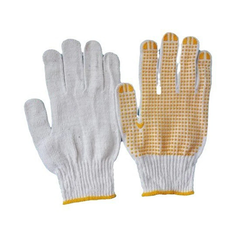 1Pairs Yarn Adhesive Gloves Cotton Polyester String Knit Shell Safety Protection Work Gloves For Mechanic Industrial Warehouse