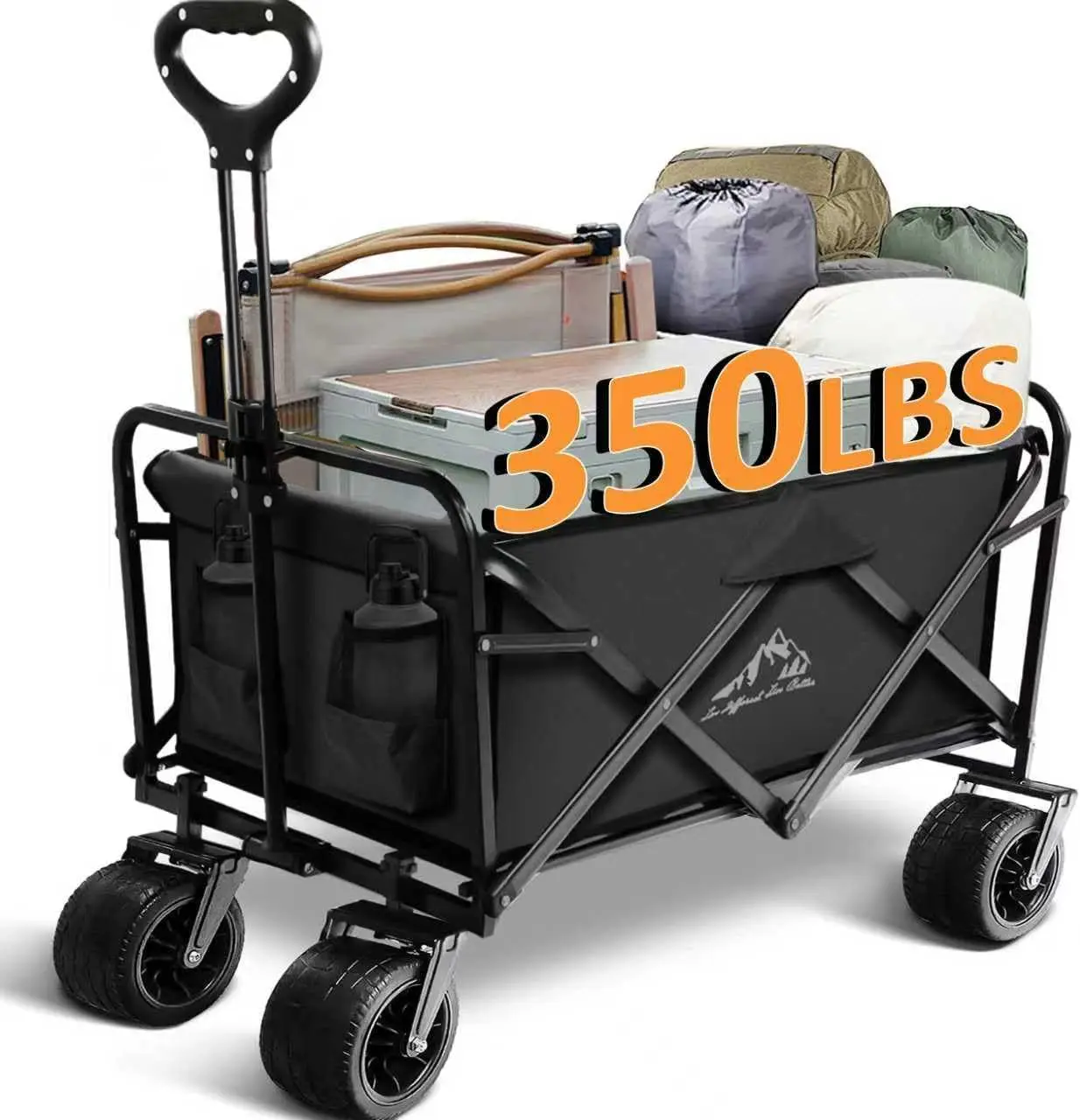 

Foldable Wagon Cart with All-Terrain Wheels, Collapsible for Gardening, Camping, Beach & Outdoor Use, Supports 300lbs in Black