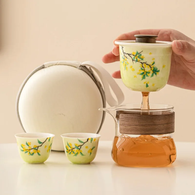 

Mutton-fat Jade Tea Pot and Cup Set Outdoor Travel Tea Set, High-end Tea Tasting Gift Box, Portable Ceramic China Kung Fu TeaSet