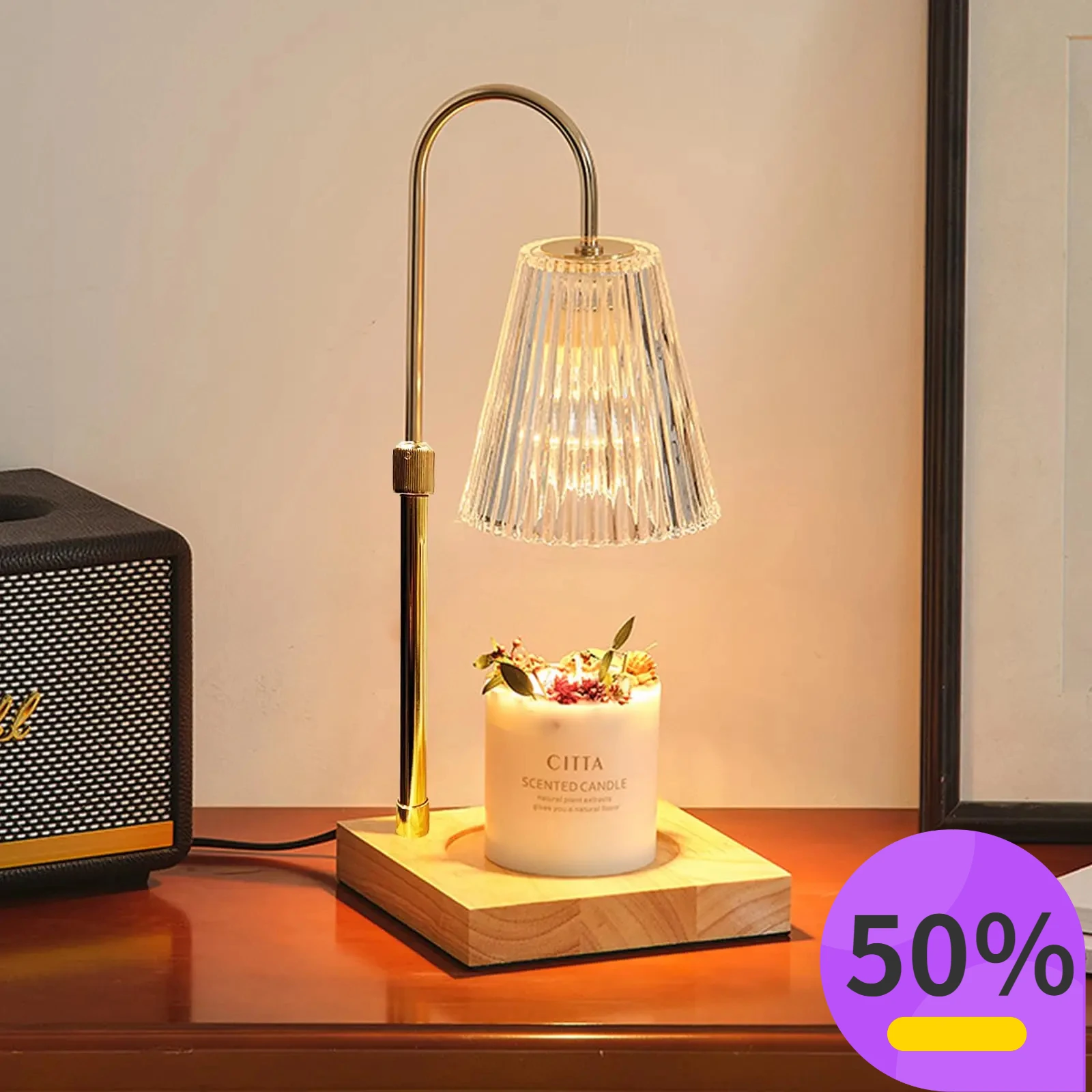 

Electric Candle Lamp with Timer Aromatherapy Candle Light Adjustable Height Dimmable for Home Bedroom Bedside