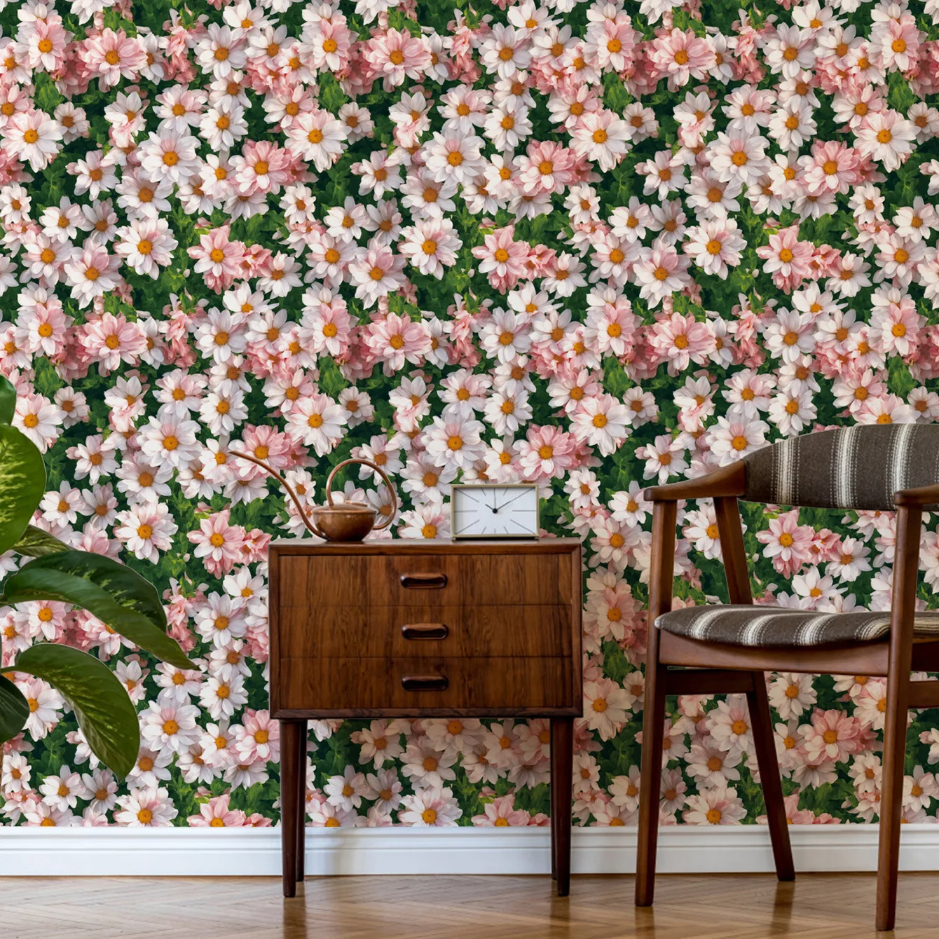 

Обои с цветочным рисунком, розовая ромашка, настенная бумага, летние цветы, самоклеящаяся контактная бумага для шкафов для спальни, ванной комнаты
