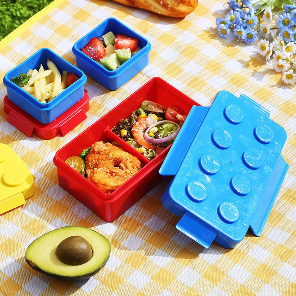 Creative Funny Building Block Splicing Lunch Box For Kids To School Bento Box  Plastic Food Storage Container Microwave Safe