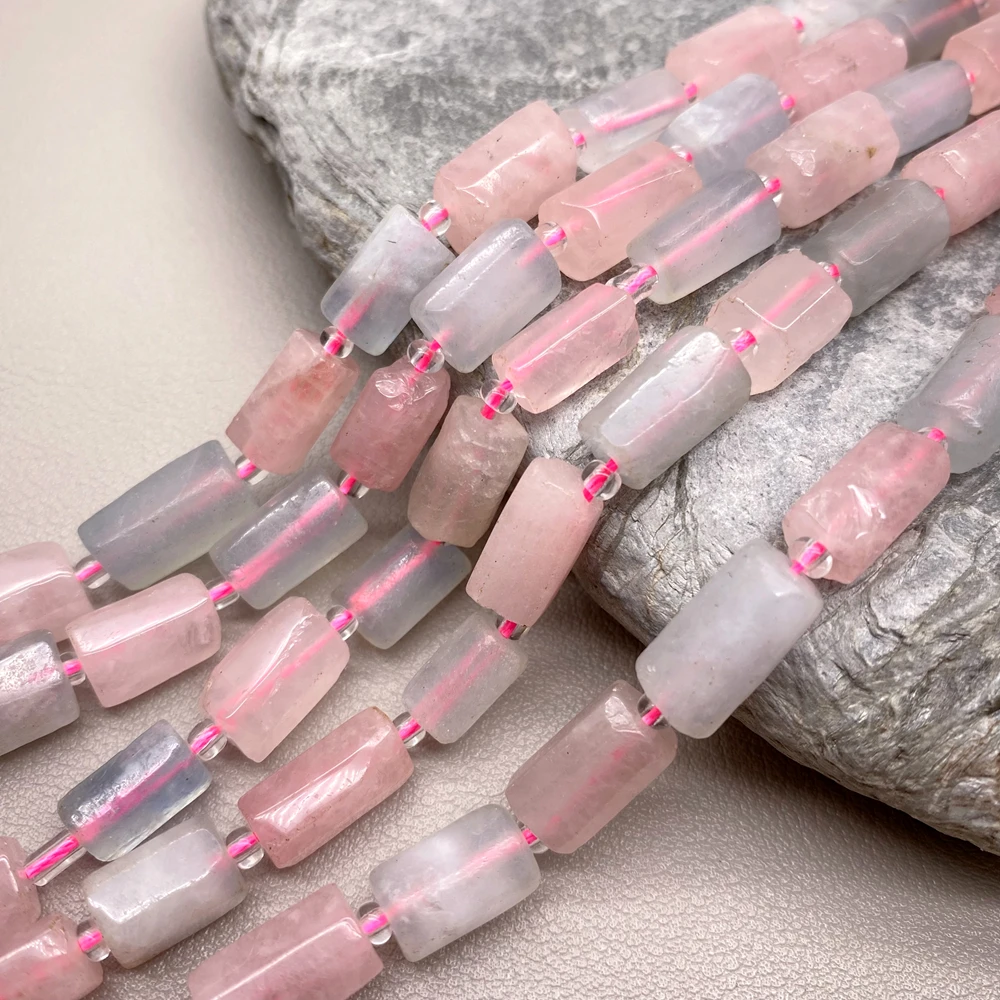 3 Strands Natural Morganite Quartz 8x13mm Faceted Nugget Tube Beads 15.5
